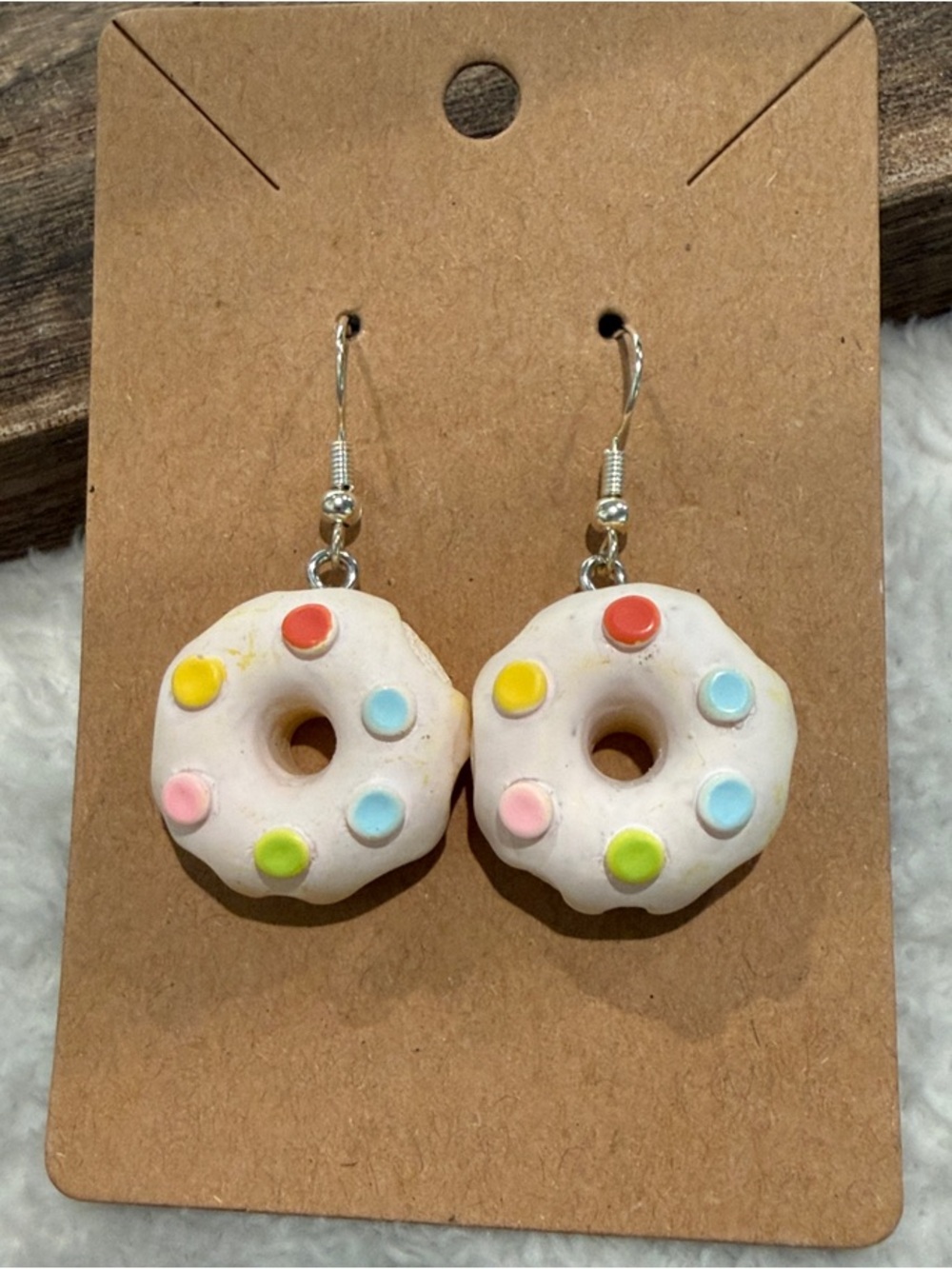 Kids Donut Dangle Earrings with White Frosting and Multicolor Sprinkles
